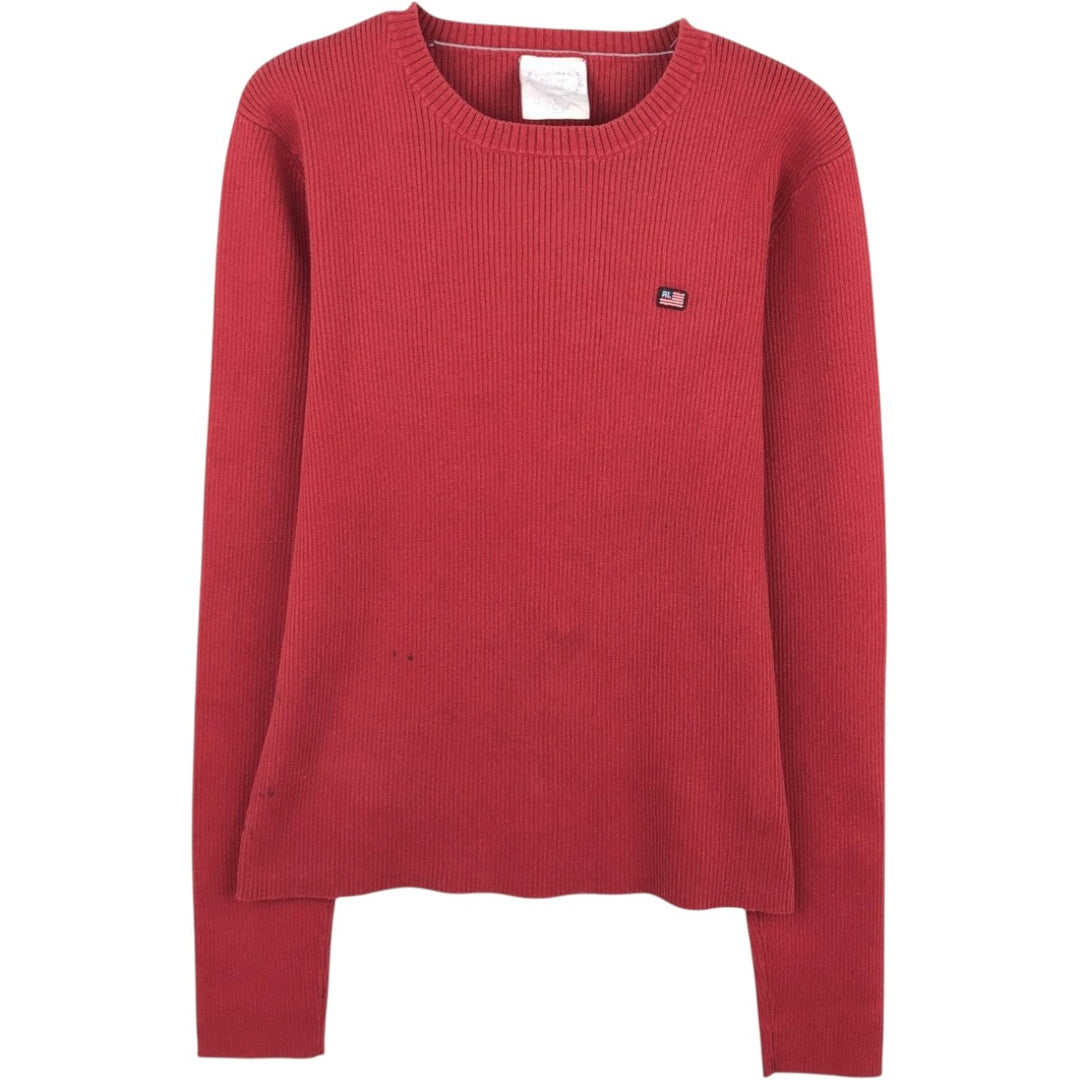 Ralph Lauren POLO JEANS COMPANY Ribbed Cotton Knit Sweater, Women's Size L (approx.) cotton red type Vintage Second Hand