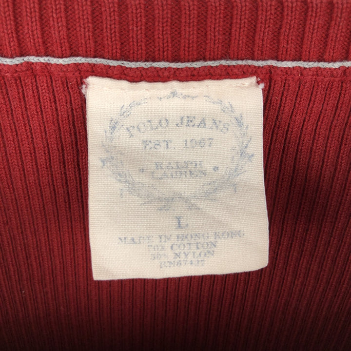 Ralph Lauren POLO JEANS COMPANY Ribbed Cotton Knit Sweater, Women's Size L (approx.) cotton red type Vintage Second Hand