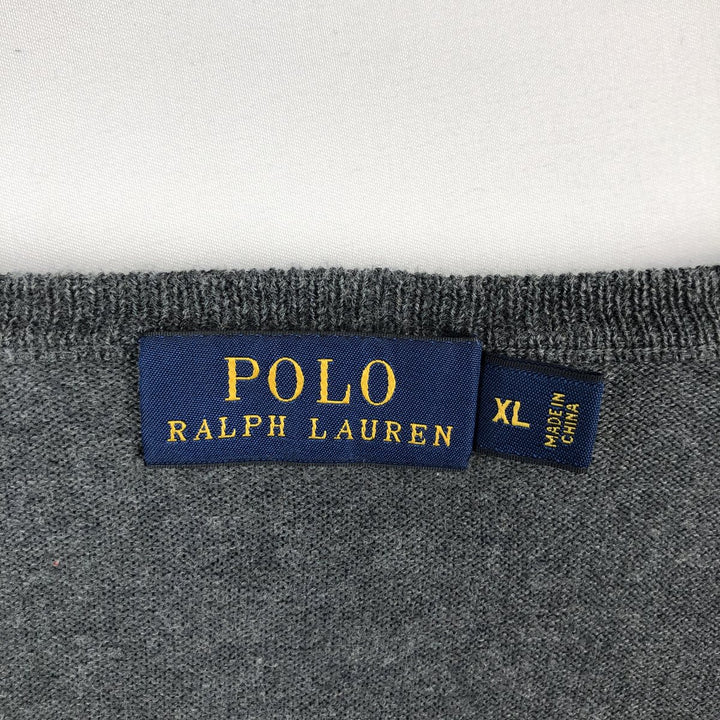 Ralph Lauren POLO RALPH LAUREN V-neck cotton knit sweater, women's size XL (approx.) cotton Charcoal Vintage Second Hand