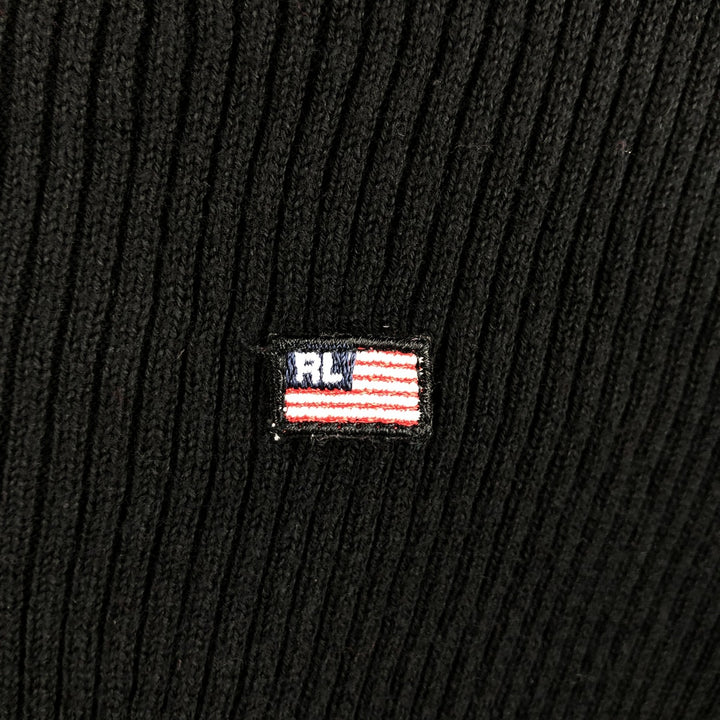 Ralph Lauren POLO JEANS COMPANY Ribbed Henley Neck Cotton Knit Sweater, Women's Size XL (approx.) cotton black type Vintage Second Hand