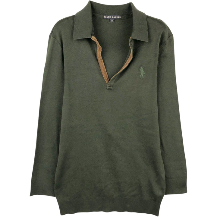 Ralph Lauren RALPH LAUREN Skipper Collar Cotton Knit Sweater, Women's Size M (approx.) cotton dark green Vintage Second Hand