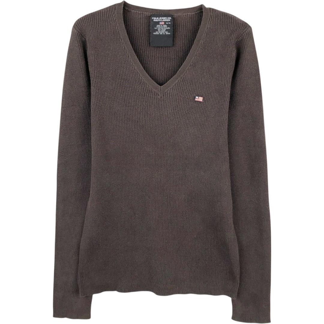 Ralph Lauren POLO JEANS COMPANY Ribbed V-Neck Cotton Knit Sweater, Women's Size M (approx.) cotton brown type Vintage Second Hand