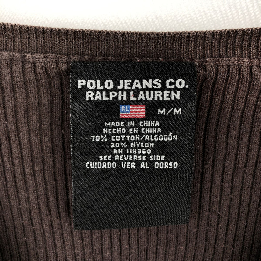 Ralph Lauren POLO JEANS COMPANY Ribbed V-Neck Cotton Knit Sweater, Women's Size M (approx.) cotton brown type Vintage Second Hand