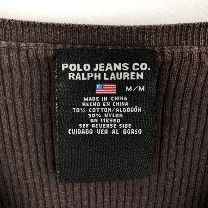 Ralph Lauren POLO JEANS COMPANY Ribbed V-Neck Cotton Knit Sweater, Women's Size M (approx.) cotton brown type Vintage Second Hand