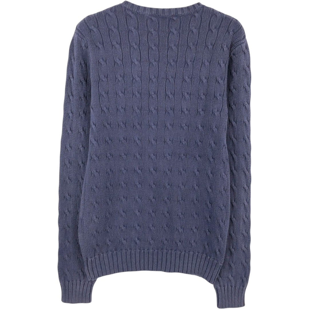 Ralph Lauren RALPH LAUREN SPORT Cable knit V-neck cotton knit sweater Women's M size cotton navy blue type Vintage Second Hand