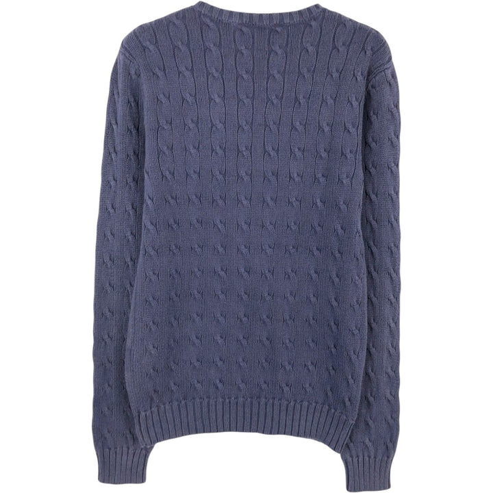 Ralph Lauren RALPH LAUREN SPORT Cable knit V-neck cotton knit sweater Women's M size cotton navy blue type Vintage Second Hand