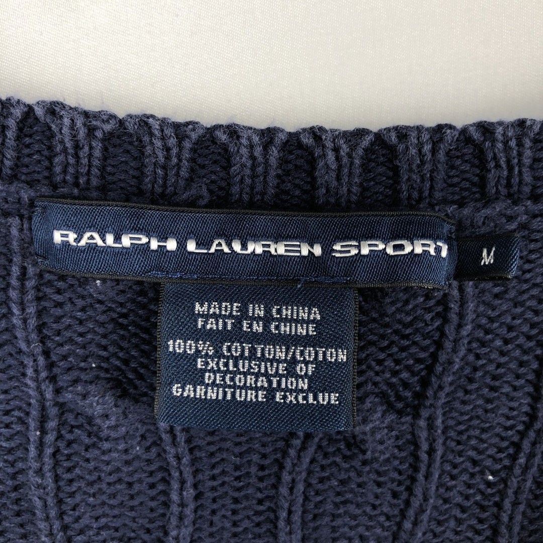 Ralph Lauren RALPH LAUREN SPORT Cable knit V-neck cotton knit sweater Women's M size cotton navy blue type Vintage Second Hand