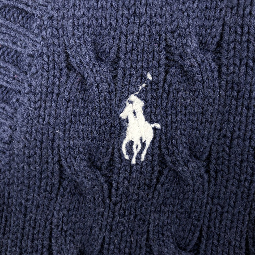Ralph Lauren RALPH LAUREN SPORT Cable knit V-neck cotton knit sweater Women's M size cotton navy blue type Vintage Second Hand