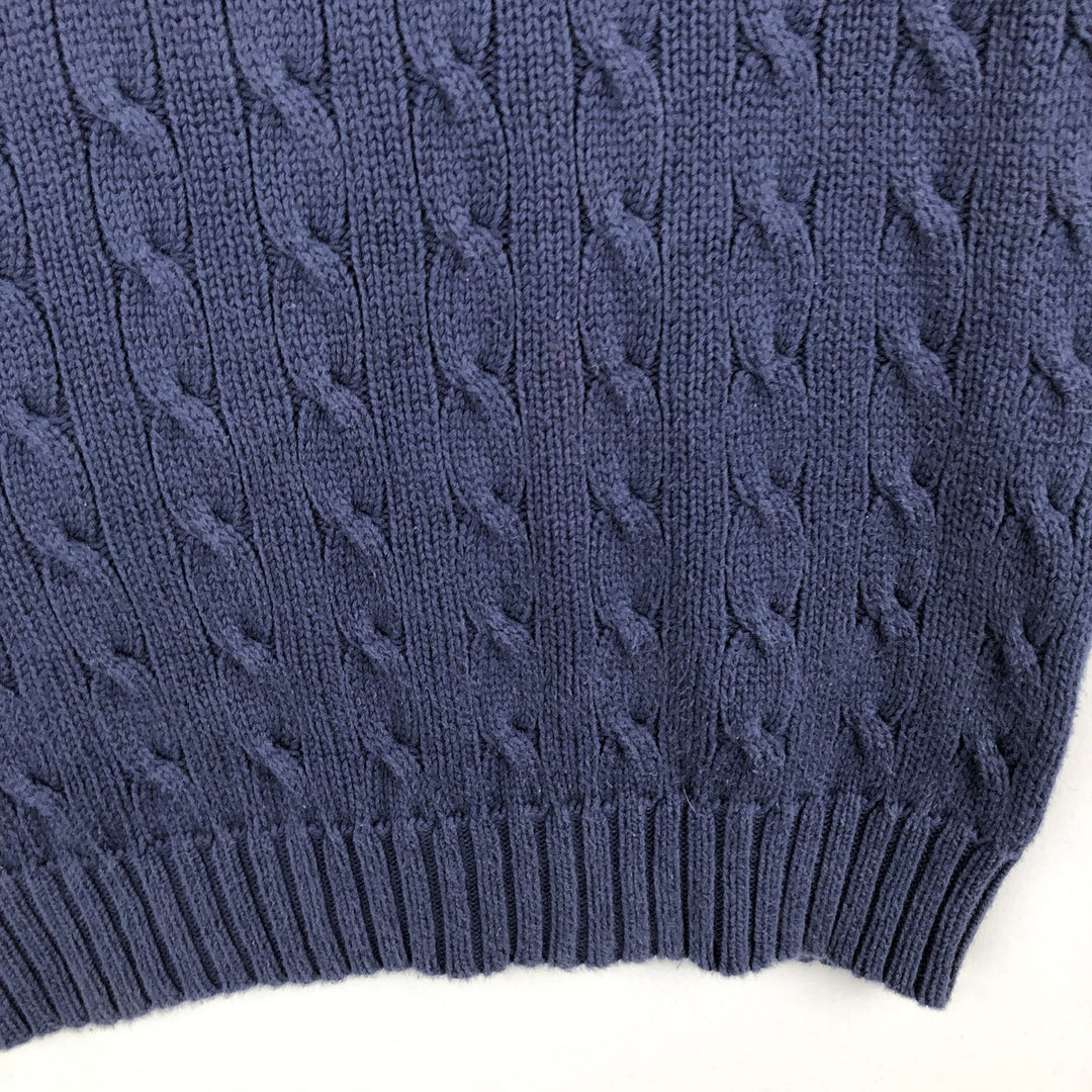 Ralph Lauren RALPH LAUREN SPORT Cable knit V-neck cotton knit sweater Women's M size cotton navy blue type Vintage Second Hand