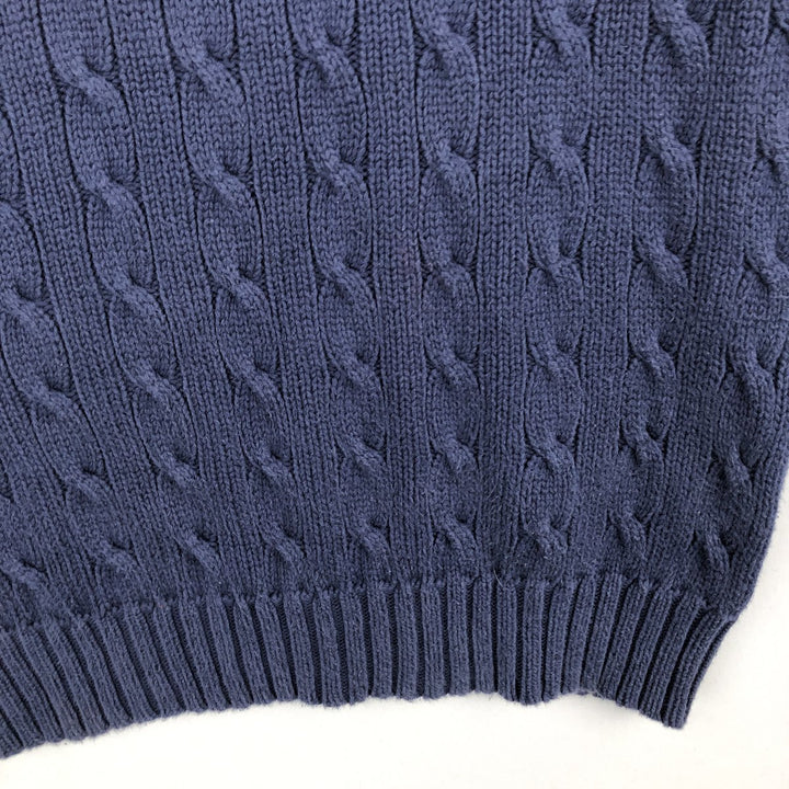 Ralph Lauren RALPH LAUREN SPORT Cable knit V-neck cotton knit sweater Women's M size cotton navy blue type Vintage Second Hand