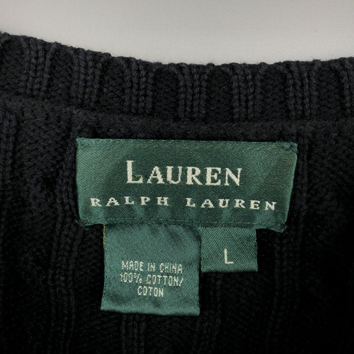 Ralph Lauren LAUREN cable knit cotton sweater, women's size L cotton black type Vintage Second Hand