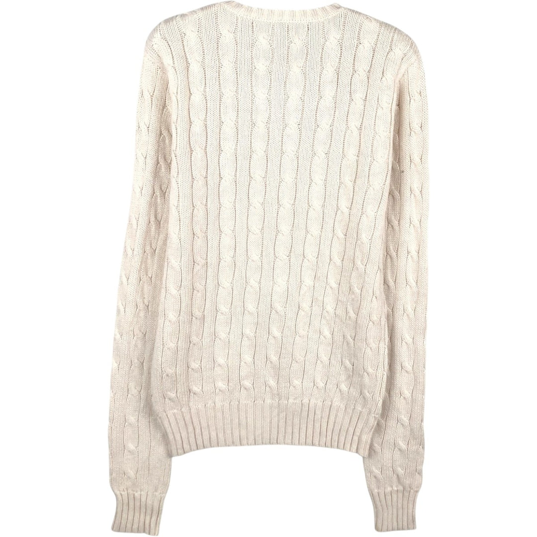 Ralph Lauren RALPH LAUREN SPORT Cable Knit V-Neck Cotton Sweater, Women's Size XS (approx.) cotton ivory Vintage Second Hand