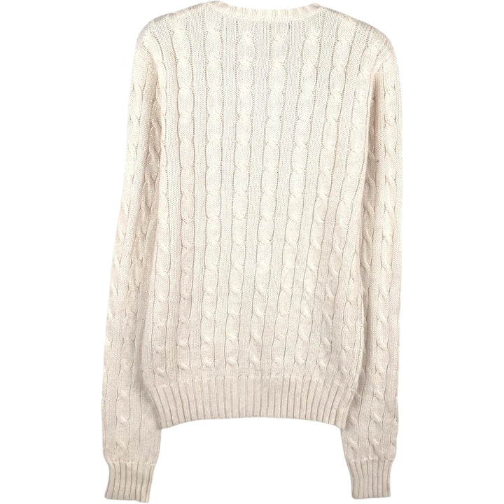 Ralph Lauren RALPH LAUREN SPORT Cable Knit V-Neck Cotton Sweater, Women's Size XS (approx.) cotton ivory Vintage Second Hand