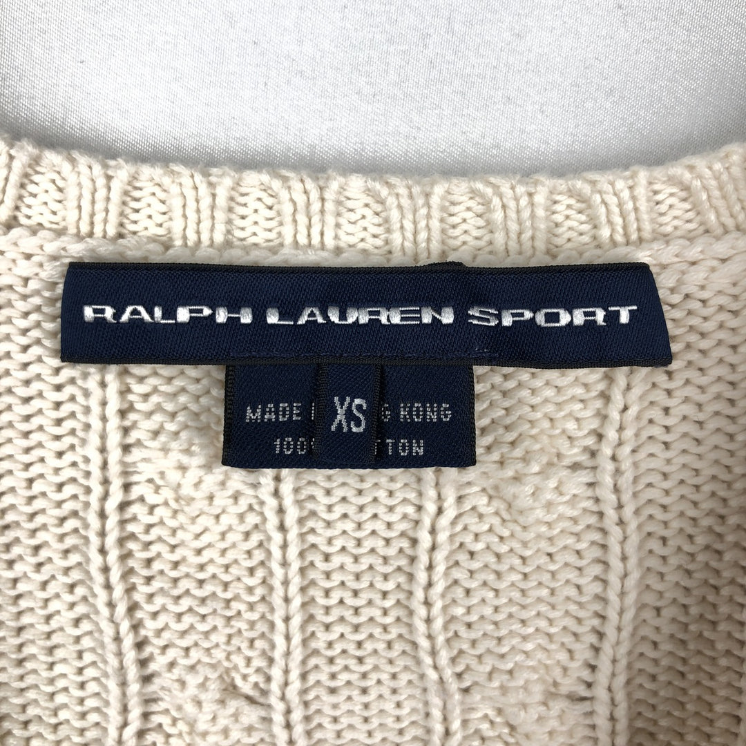 Ralph Lauren RALPH LAUREN SPORT Cable Knit V-Neck Cotton Sweater, Women's Size XS (approx.) cotton ivory Vintage Second Hand