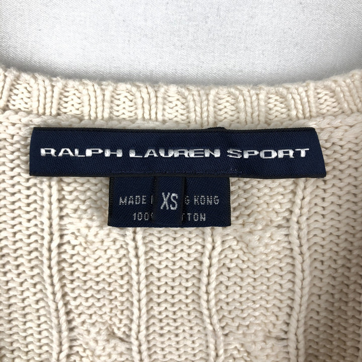 Ralph Lauren RALPH LAUREN SPORT Cable Knit V-Neck Cotton Sweater, Women's Size XS (approx.) cotton ivory Vintage Second Hand