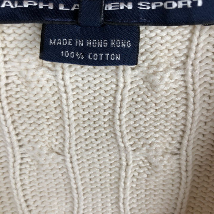 Ralph Lauren RALPH LAUREN SPORT Cable Knit V-Neck Cotton Sweater, Women's Size XS (approx.) cotton ivory Vintage Second Hand