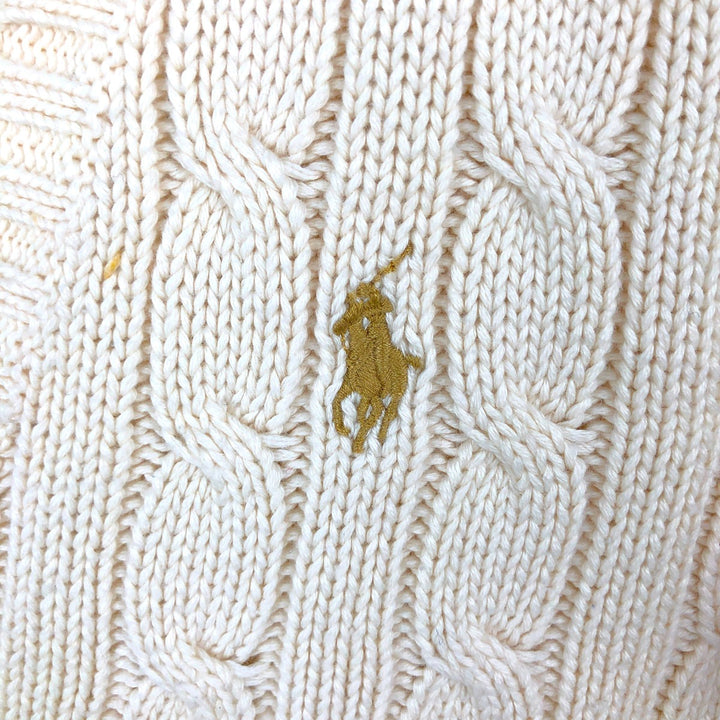 Ralph Lauren RALPH LAUREN SPORT Cable Knit V-Neck Cotton Sweater, Women's Size XS (approx.) cotton ivory Vintage Second Hand