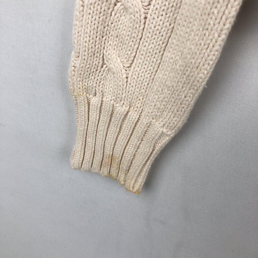Ralph Lauren RALPH LAUREN SPORT Cable Knit V-Neck Cotton Sweater, Women's Size XS (approx.) cotton ivory Vintage Second Hand