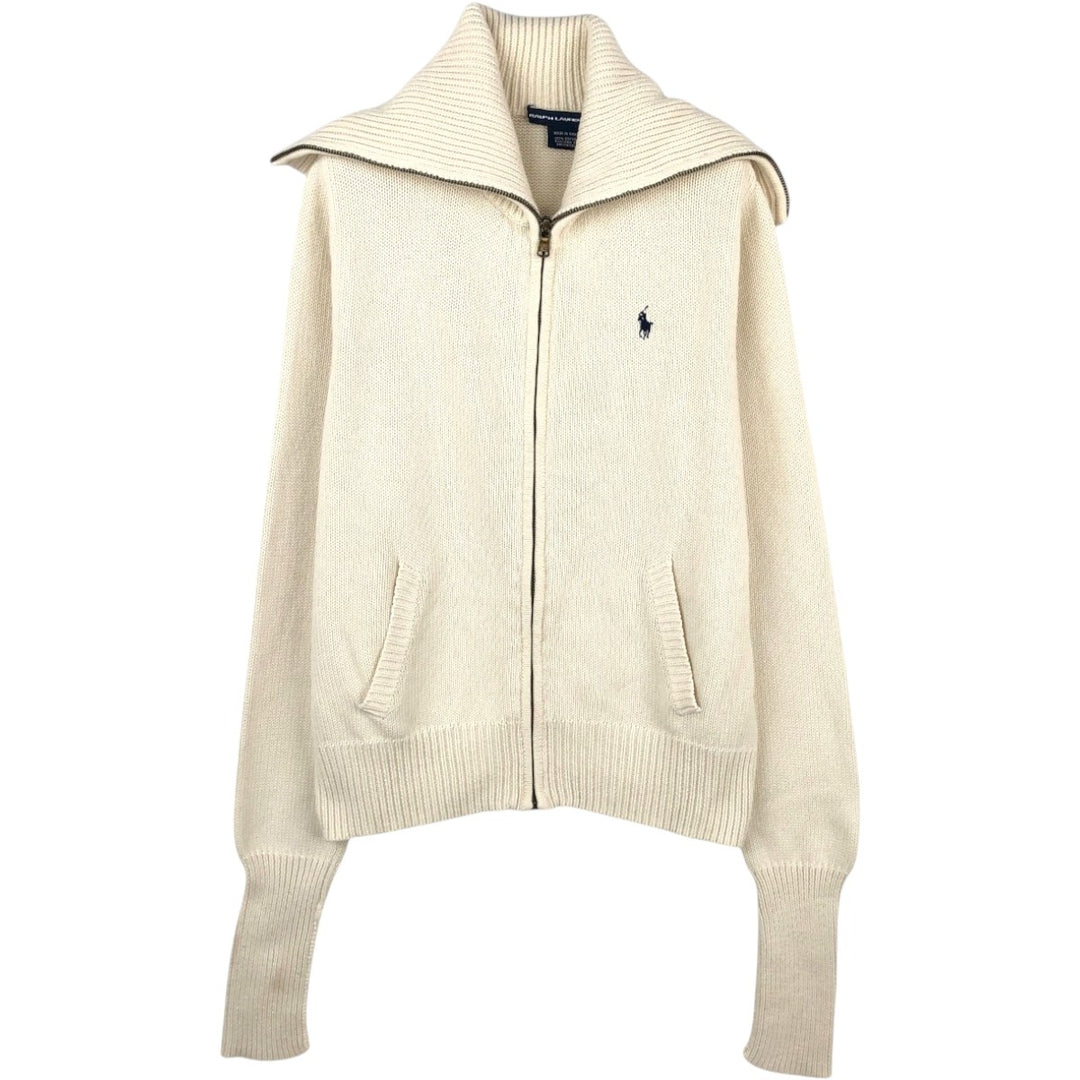 Ralph Lauren RALPH LAUREN SPORT Cotton Knit Full-Zip Sweater, Women's Size XL (approx.) cotton ivory Vintage Second Hand