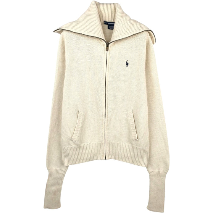 Ralph Lauren RALPH LAUREN SPORT Cotton Knit Full-Zip Sweater, Women's Size XL (approx.) cotton ivory Vintage Second Hand