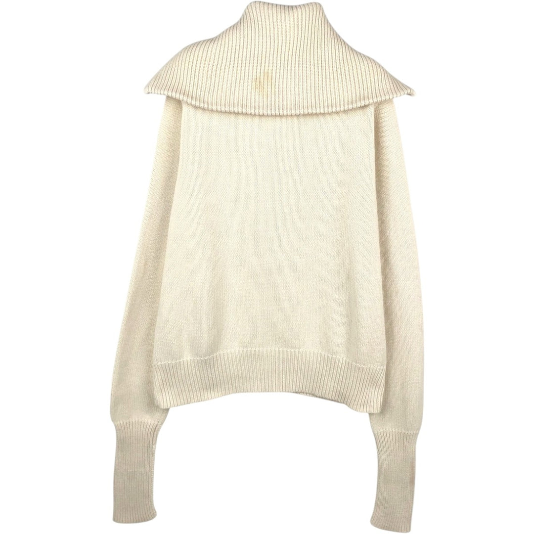 Ralph Lauren RALPH LAUREN SPORT Cotton Knit Full-Zip Sweater, Women's Size XL (approx.) cotton ivory Vintage Second Hand