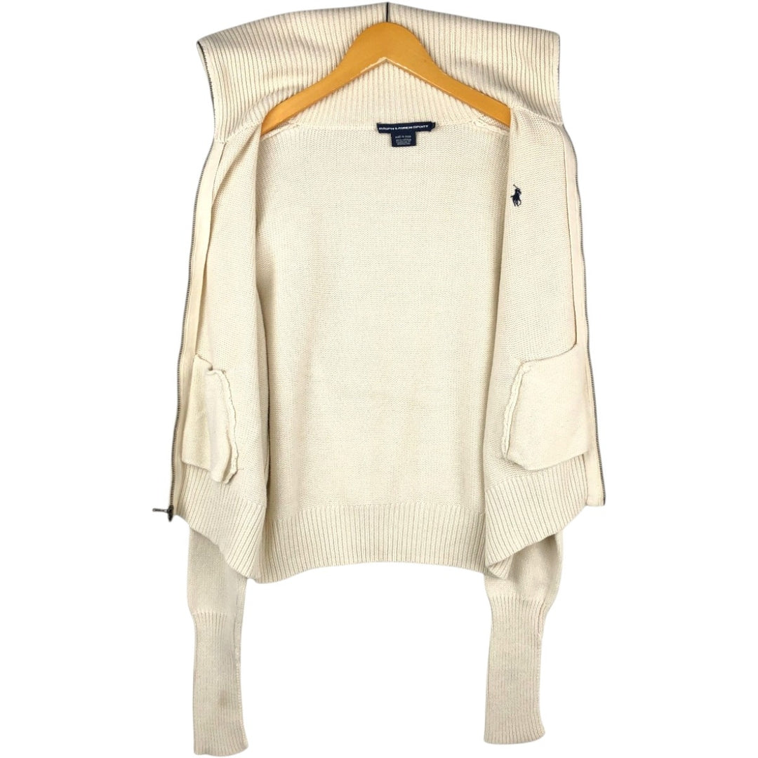 Ralph Lauren RALPH LAUREN SPORT Cotton Knit Full-Zip Sweater, Women's Size XL (approx.) cotton ivory Vintage Second Hand