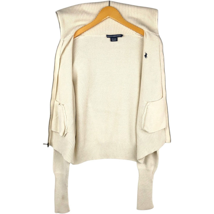 Ralph Lauren RALPH LAUREN SPORT Cotton Knit Full-Zip Sweater, Women's Size XL (approx.) cotton ivory Vintage Second Hand