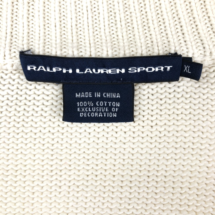 Ralph Lauren RALPH LAUREN SPORT Cotton Knit Full-Zip Sweater, Women's Size XL (approx.) cotton ivory Vintage Second Hand