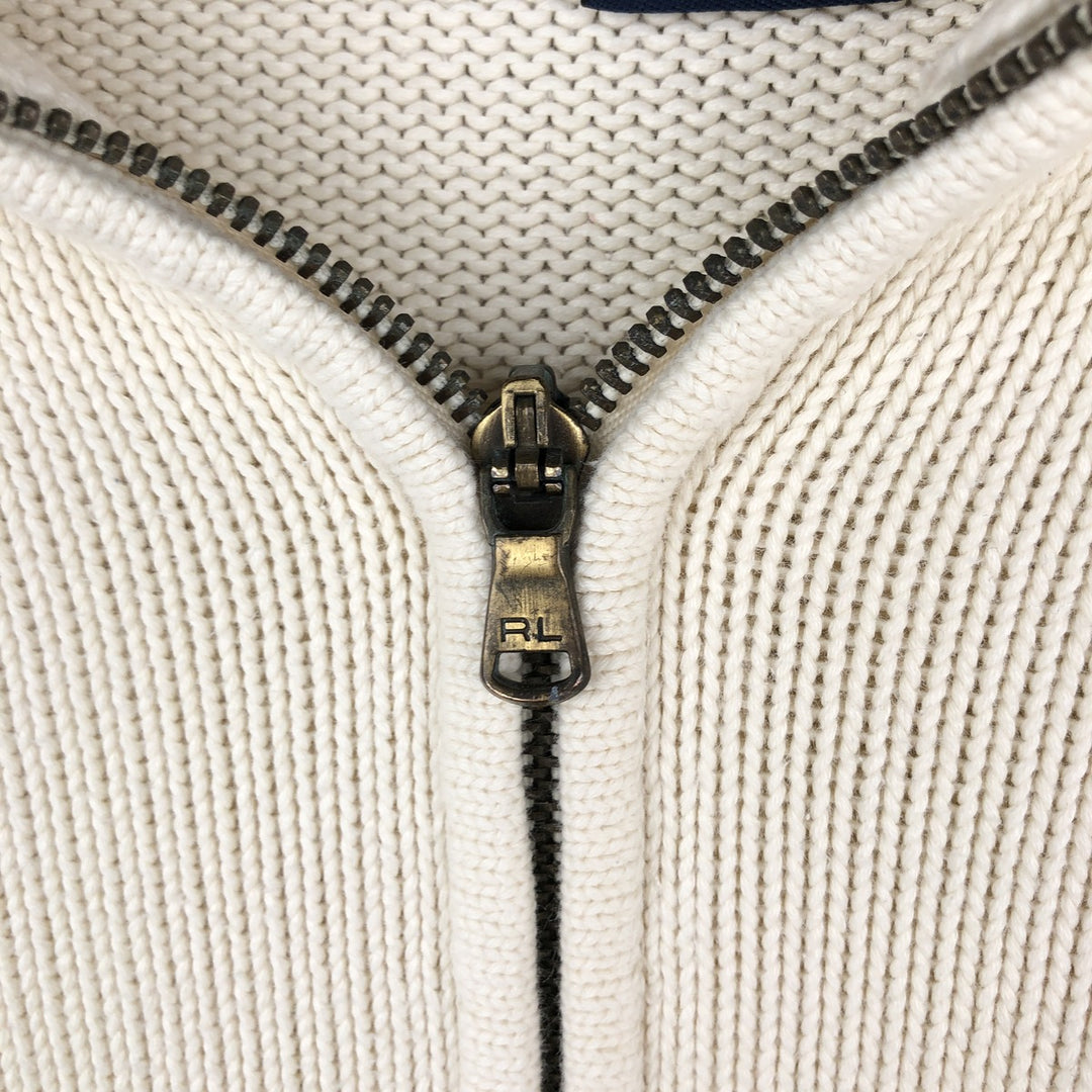 Ralph Lauren RALPH LAUREN SPORT Cotton Knit Full-Zip Sweater, Women's Size XL (approx.) cotton ivory Vintage Second Hand