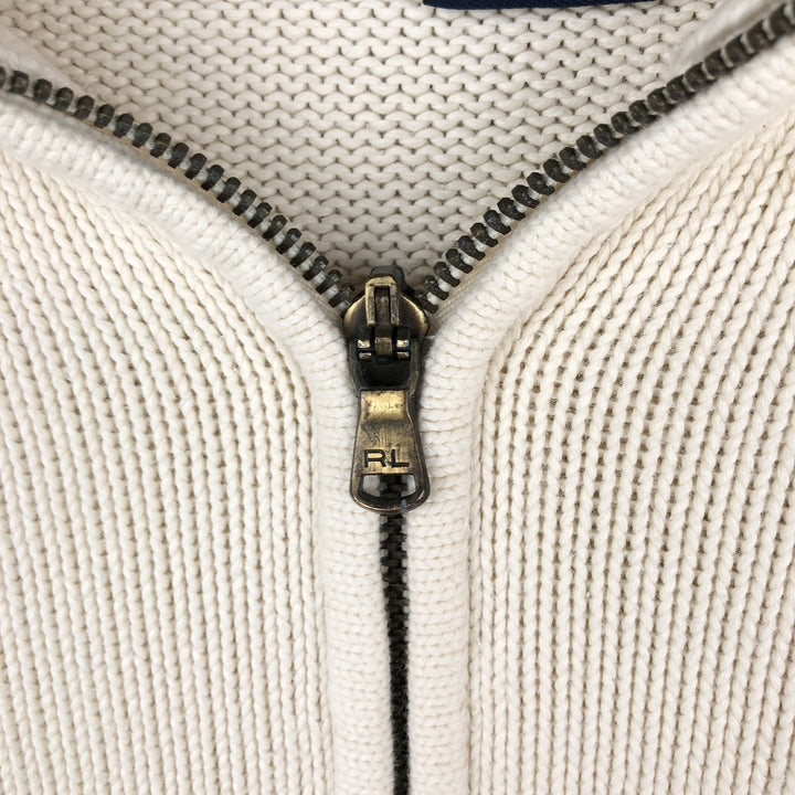 Ralph Lauren RALPH LAUREN SPORT Cotton Knit Full-Zip Sweater, Women's Size XL (approx.) cotton ivory Vintage Second Hand