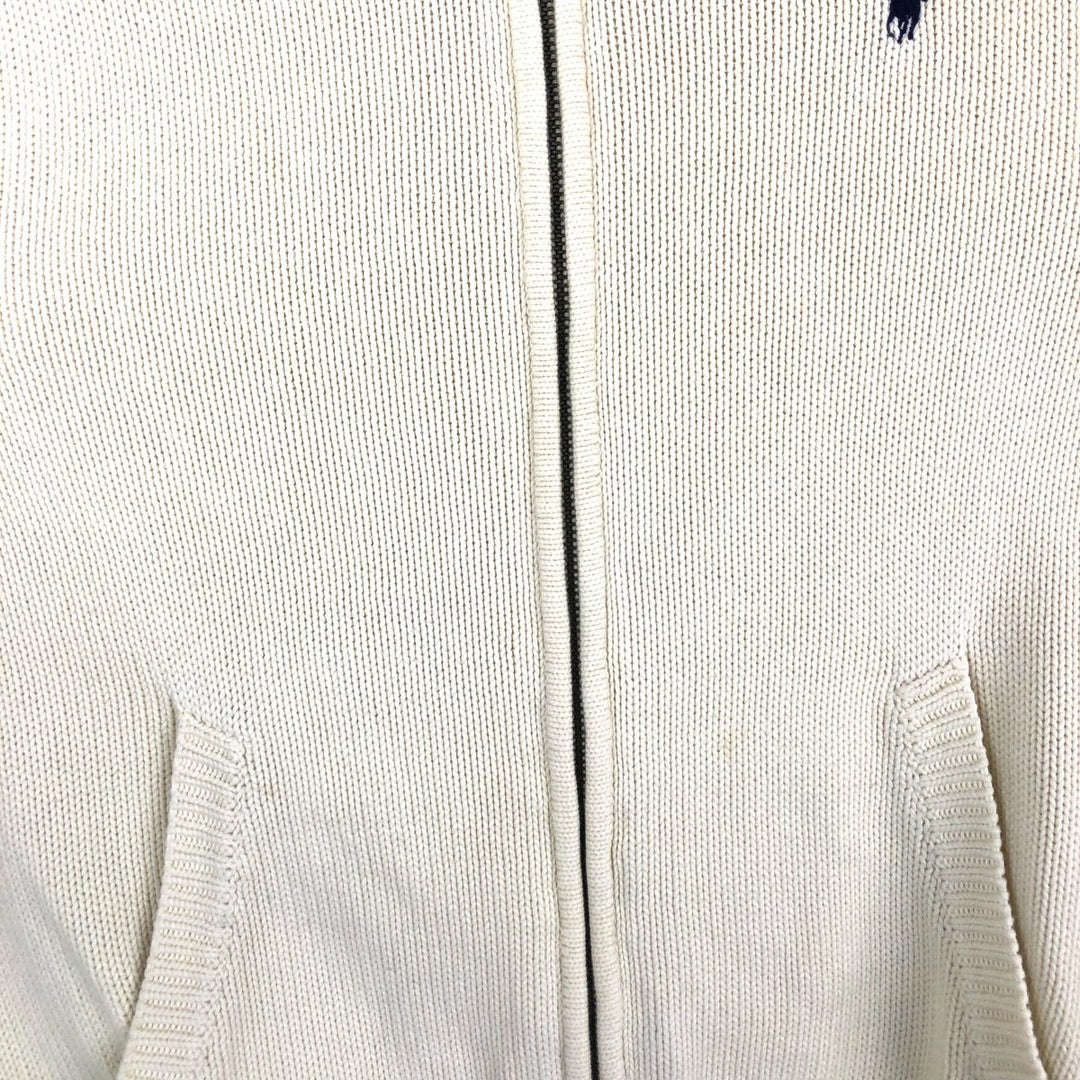 Ralph Lauren RALPH LAUREN SPORT Cotton Knit Full-Zip Sweater, Women's Size XL (approx.) cotton ivory Vintage Second Hand