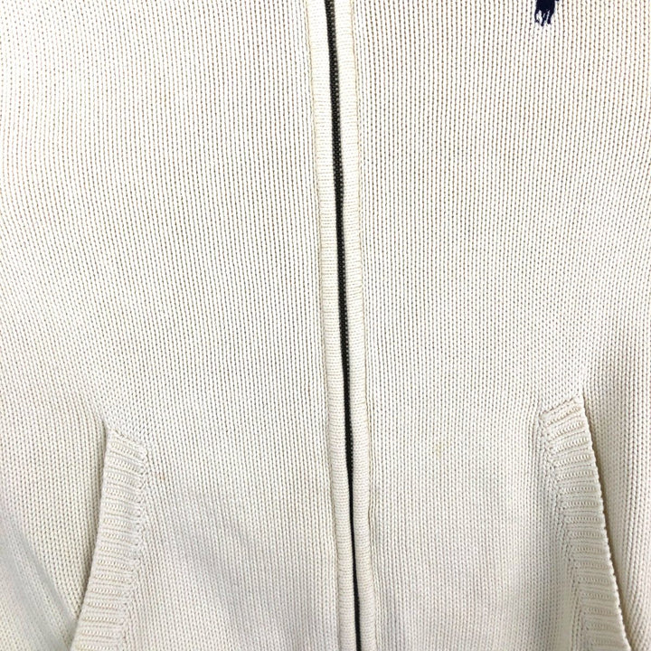Ralph Lauren RALPH LAUREN SPORT Cotton Knit Full-Zip Sweater, Women's Size XL (approx.) cotton ivory Vintage Second Hand