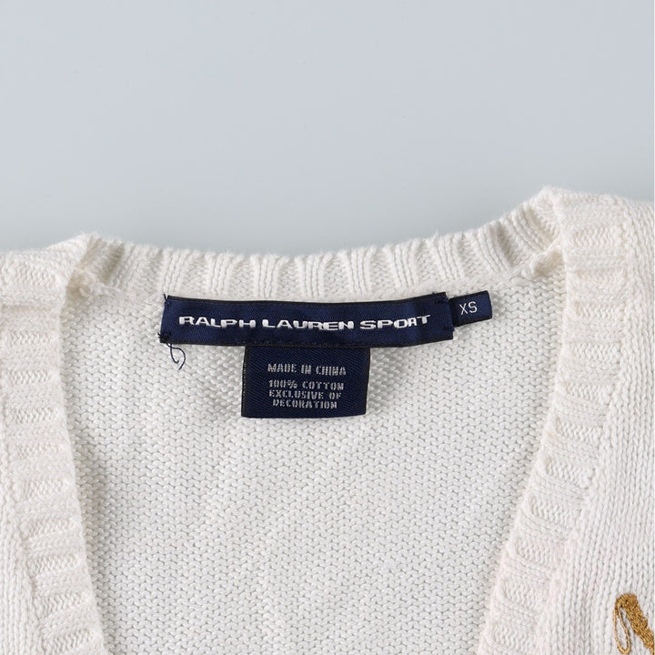 Ralph Lauren RALPH LAUREN SPORT V-neck cotton knit sweater, women's size XS (approx.) cotton white type Vintage Second Hand