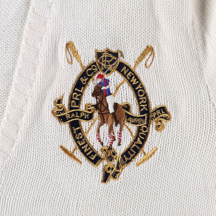 Ralph Lauren RALPH LAUREN SPORT V-neck cotton knit sweater, women's size XS (approx.) cotton white type Vintage Second Hand