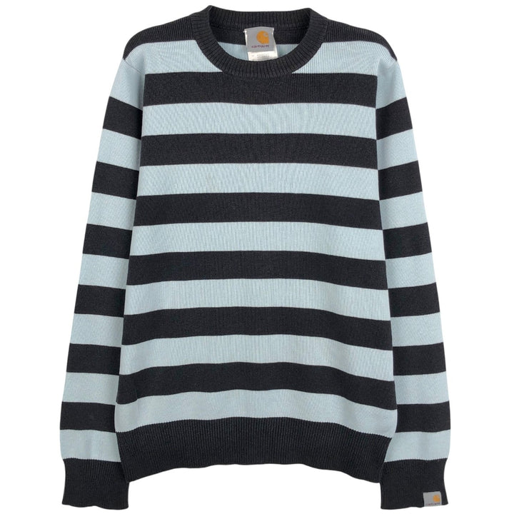 Carhartt Border Pattern Cotton Knit Sweater, Women's Size S (approx.) cotton Blue type light blue Vintage Second Hand