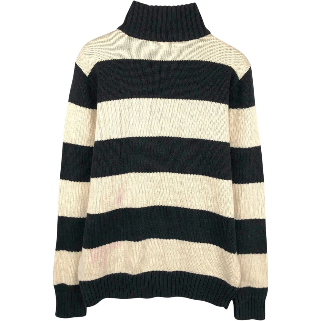 Ralph Lauren POLO by Ralph Lauren Striped Pattern Cotton Knit Half-Zip Sweater, Women's Size M (approx.) cotton ivory Vintage Second Hand
