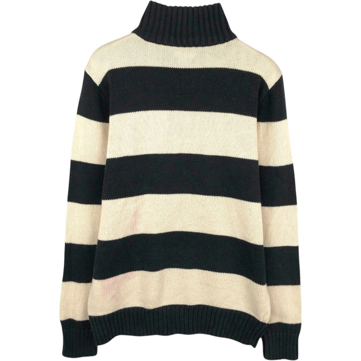 Ralph Lauren POLO by Ralph Lauren Striped Pattern Cotton Knit Half-Zip Sweater, Women's Size M (approx.) cotton ivory Vintage Second Hand