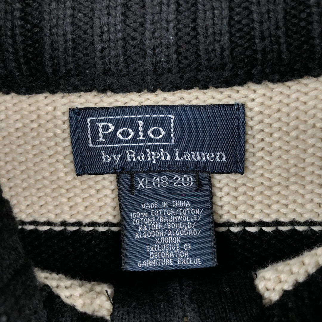 Ralph Lauren POLO by Ralph Lauren Striped Pattern Cotton Knit Half-Zip Sweater, Women's Size M (approx.) cotton ivory Vintage Second Hand