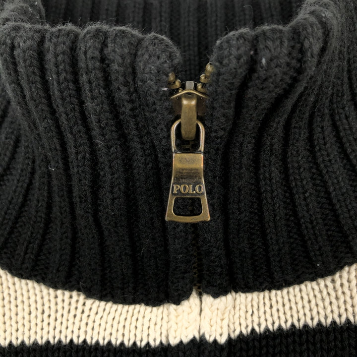 Ralph Lauren POLO by Ralph Lauren Striped Pattern Cotton Knit Half-Zip Sweater, Women's Size M (approx.) cotton ivory Vintage Second Hand