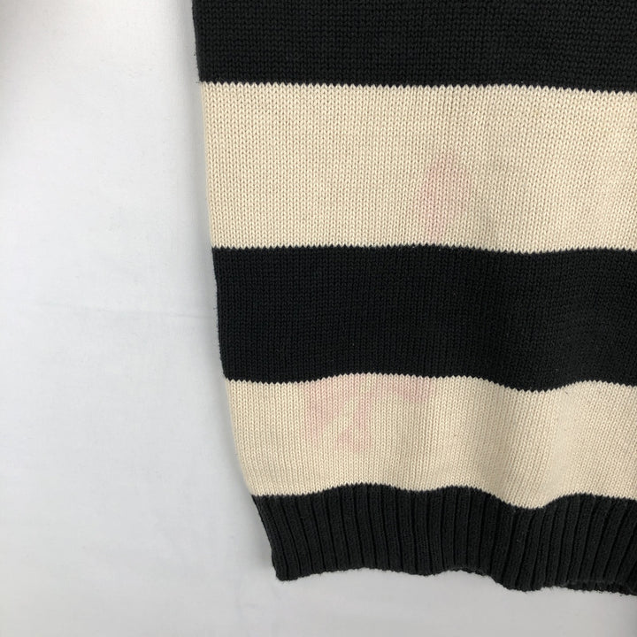 Ralph Lauren POLO by Ralph Lauren Striped Pattern Cotton Knit Half-Zip Sweater, Women's Size M (approx.) cotton ivory Vintage Second Hand