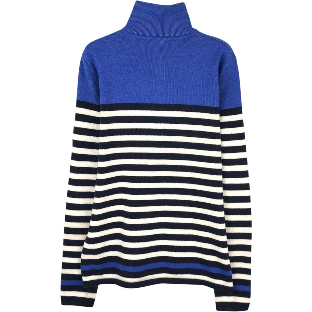 Ralph Lauren LAUREN Striped Pattern Cotton Knit Half-Zip Sweater, Women's Size M (approx.) cotton blue type Vintage Second Hand