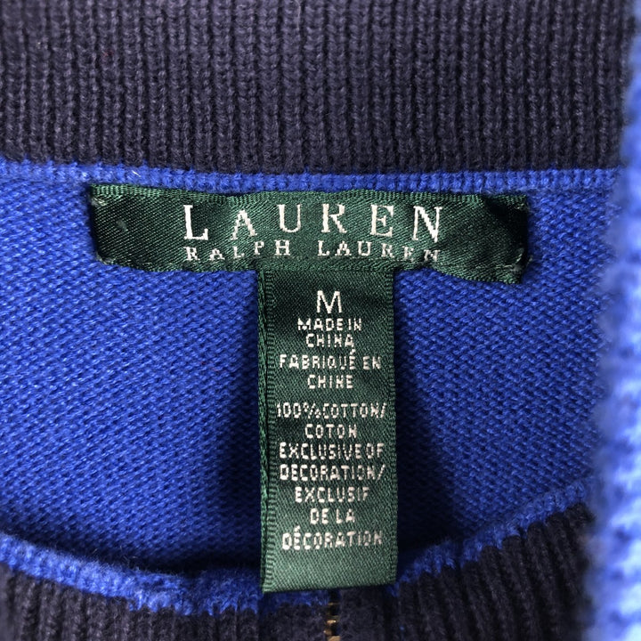 Ralph Lauren LAUREN Striped Pattern Cotton Knit Half-Zip Sweater, Women's Size M (approx.) cotton blue type Vintage Second Hand