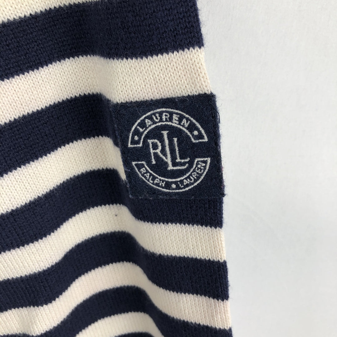Ralph Lauren LAUREN Striped Pattern Cotton Knit Half-Zip Sweater, Women's Size M (approx.) cotton blue type Vintage Second Hand