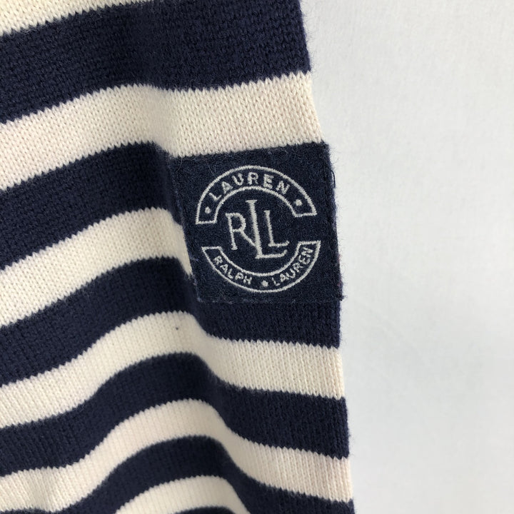 Ralph Lauren LAUREN Striped Pattern Cotton Knit Half-Zip Sweater, Women's Size M (approx.) cotton blue type Vintage Second Hand