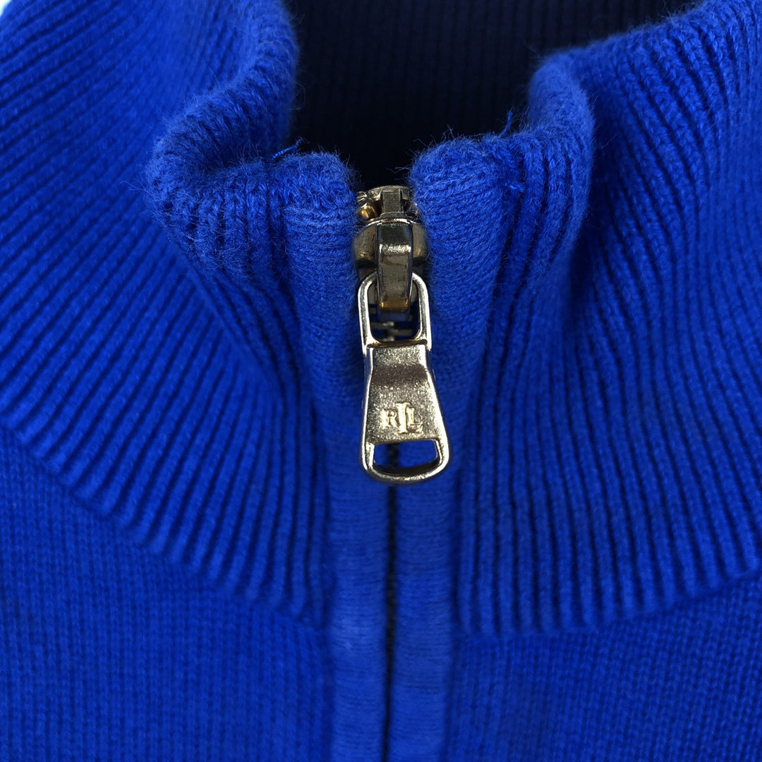Ralph Lauren LAUREN Striped Pattern Cotton Knit Half-Zip Sweater, Women's Size M (approx.) cotton blue type Vintage Second Hand