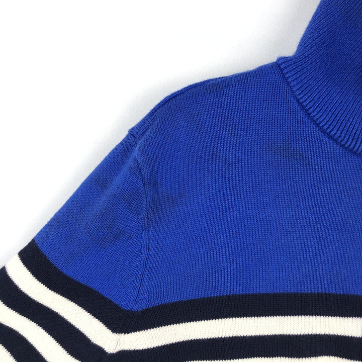 Ralph Lauren LAUREN Striped Pattern Cotton Knit Half-Zip Sweater, Women's Size M (approx.) cotton blue type Vintage Second Hand