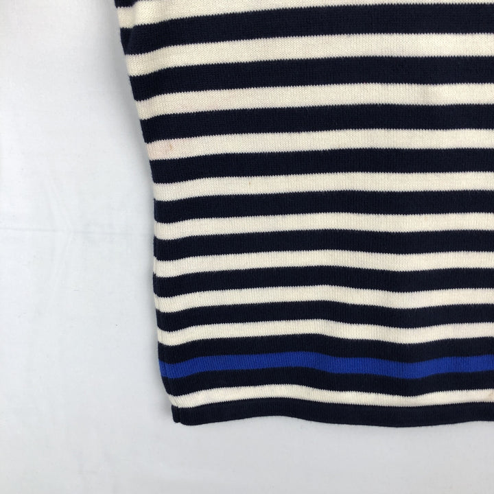 Ralph Lauren LAUREN Striped Pattern Cotton Knit Half-Zip Sweater, Women's Size M (approx.) cotton blue type Vintage Second Hand