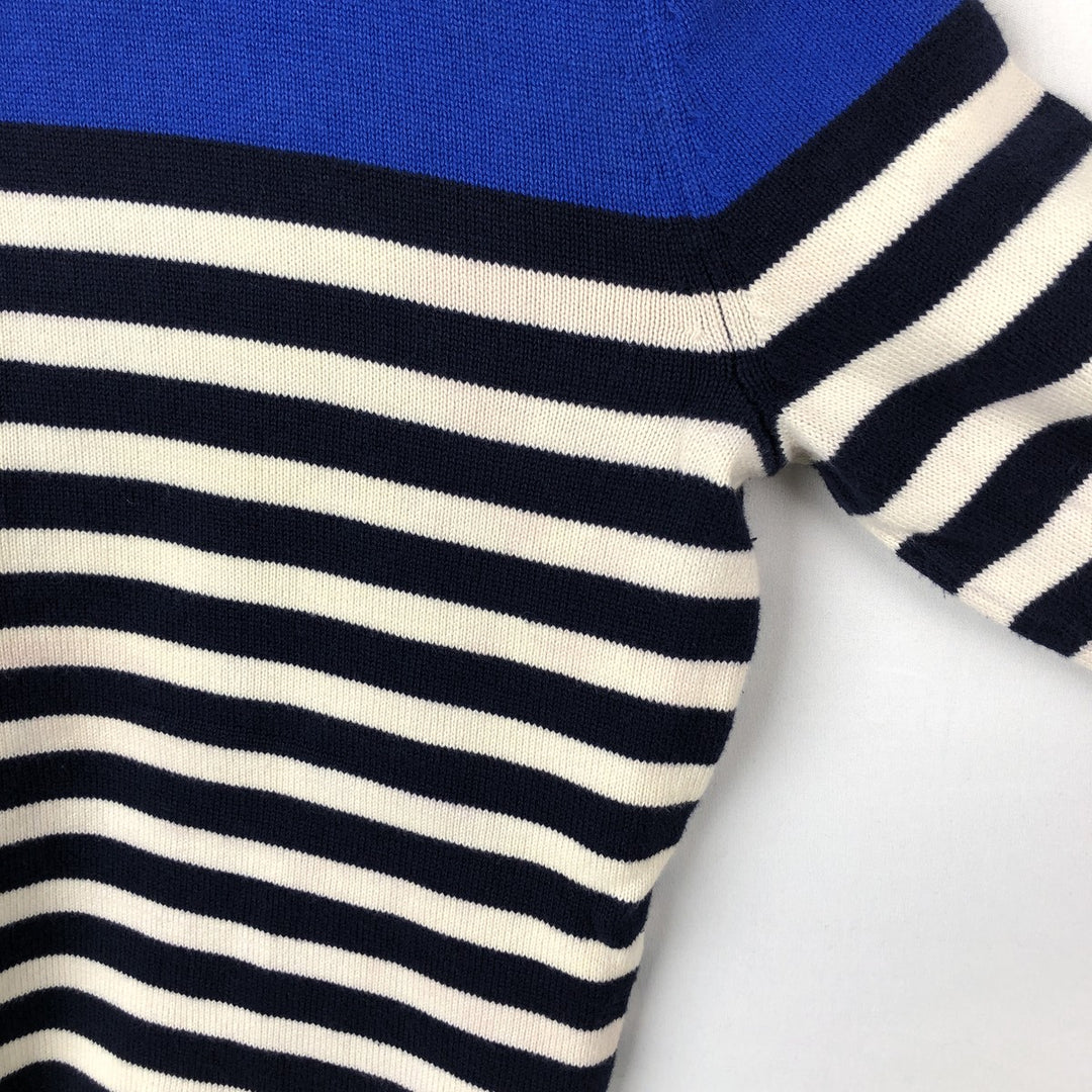 Ralph Lauren LAUREN Striped Pattern Cotton Knit Half-Zip Sweater, Women's Size M (approx.) cotton blue type Vintage Second Hand