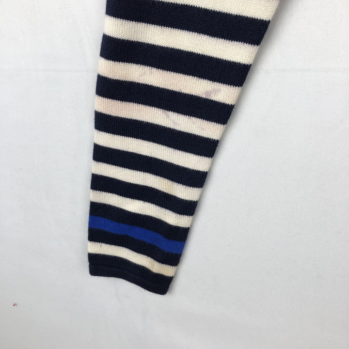 Ralph Lauren LAUREN Striped Pattern Cotton Knit Half-Zip Sweater, Women's Size M (approx.) cotton blue type Vintage Second Hand