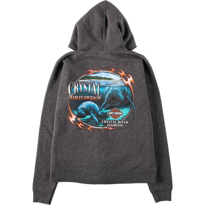 Harley-Davidson Sweat Full-Zip Hoodie, Women's Size M (approx.) cotton Charcoal Vintage Second Hand